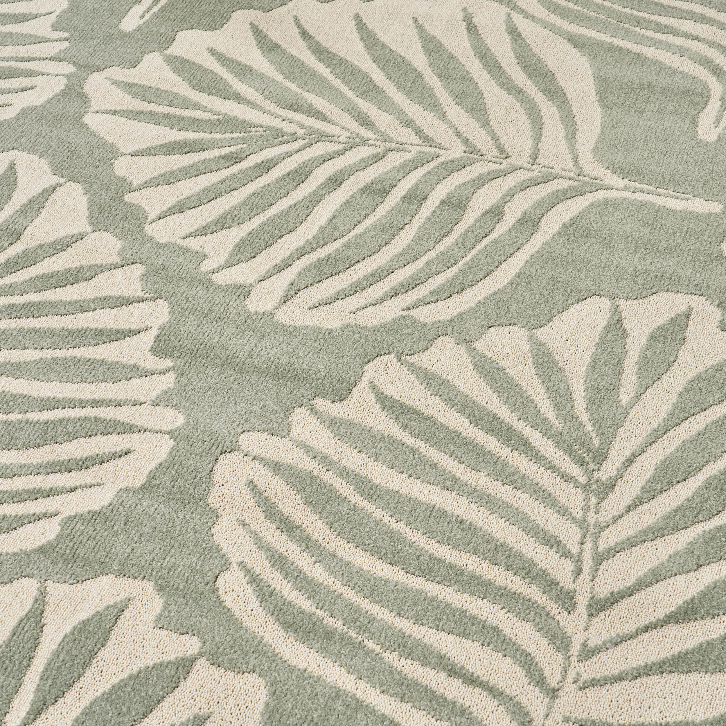 Mabel Outdoor Modern Frond Leaf Green And Ivory Rectangular Area Rug