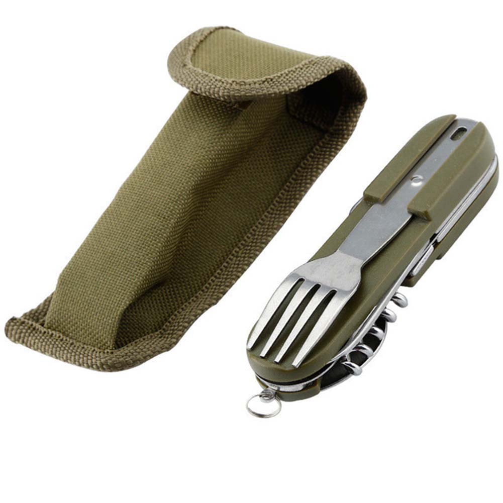 Outdoor Foldable Tableware Spoon Multi-function Hiking Camp Utensil Reusable Picnic Gear Stainless Steel Travel Dinnerware Set