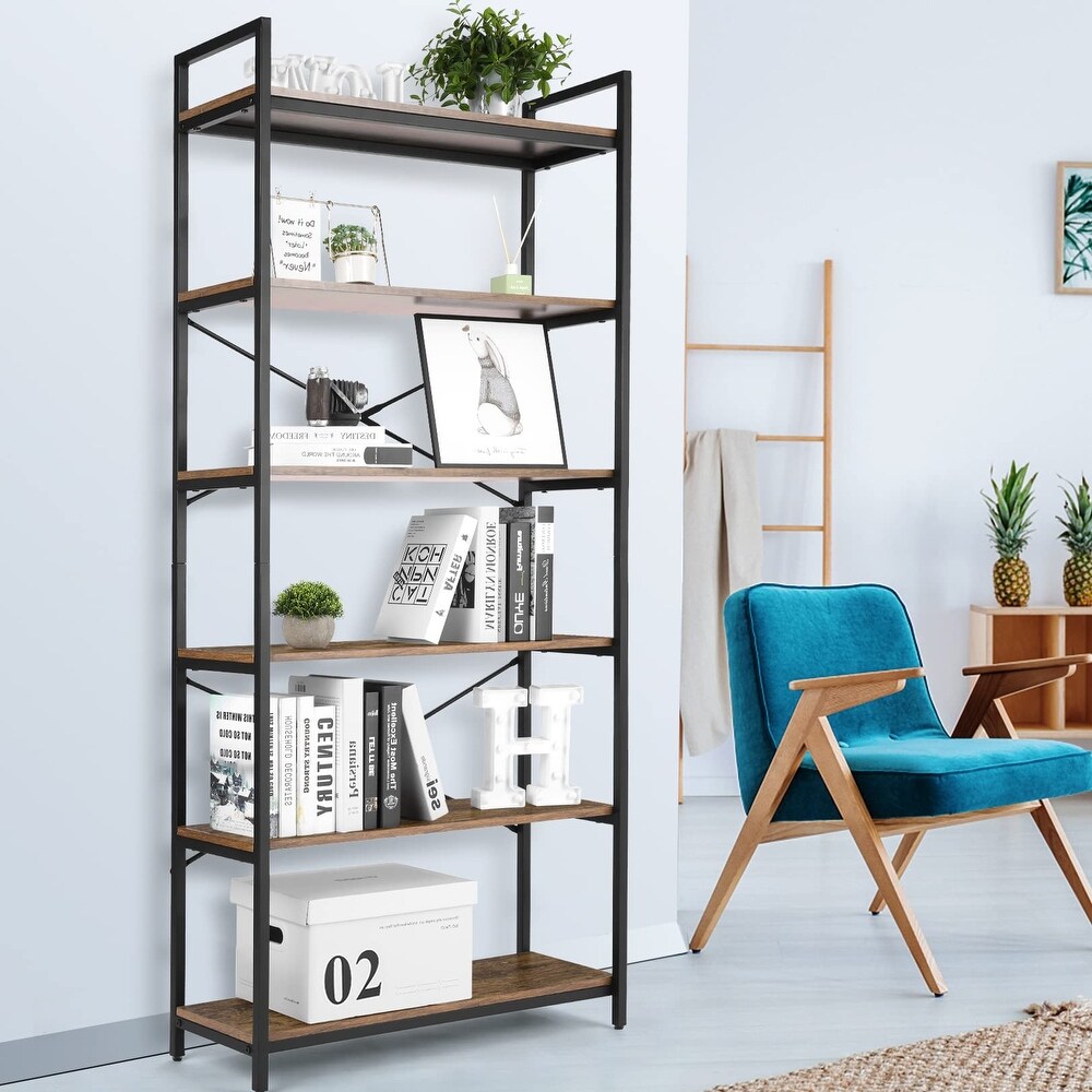 Bookshelf  Industrial Book Shelf Large Storage Shelves  Display Shelf Tall Bookcase Metal Bookshelves  6 Tier Bookcases