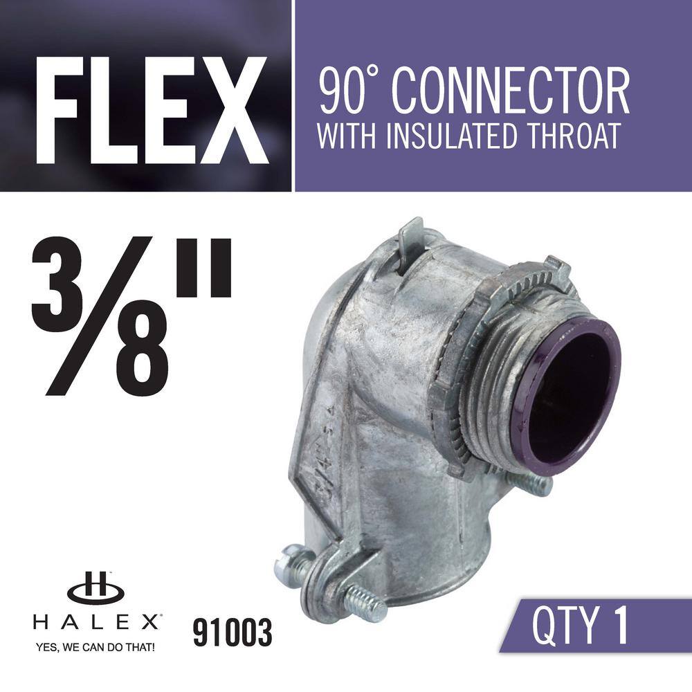 Halex 38 in. Flexible Metal Conduit (FMC) 90 Connector with Insulated Throat 91003