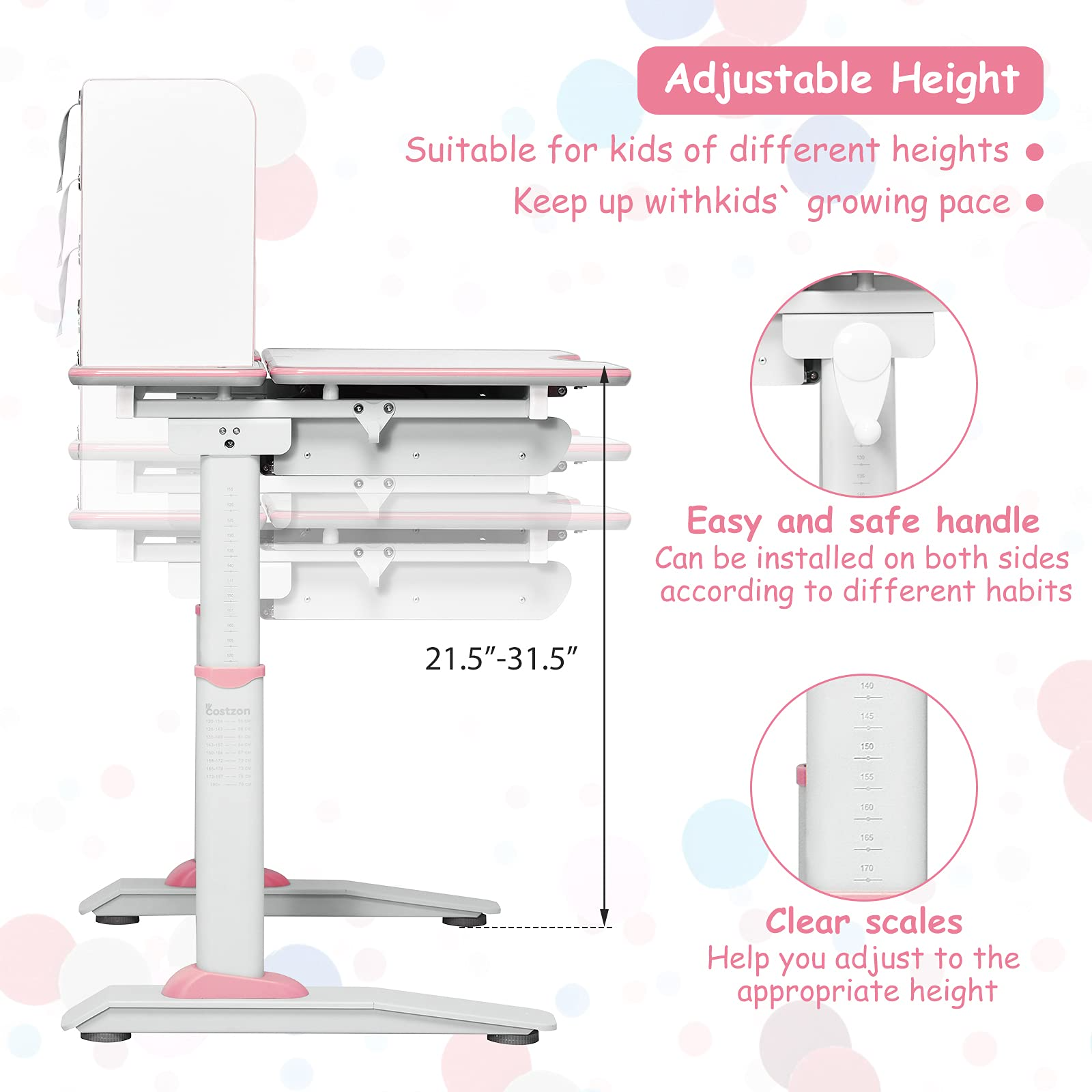 Costzon Kids Desk, Height Adjustable Children Study Desk w/Tilt Desktop