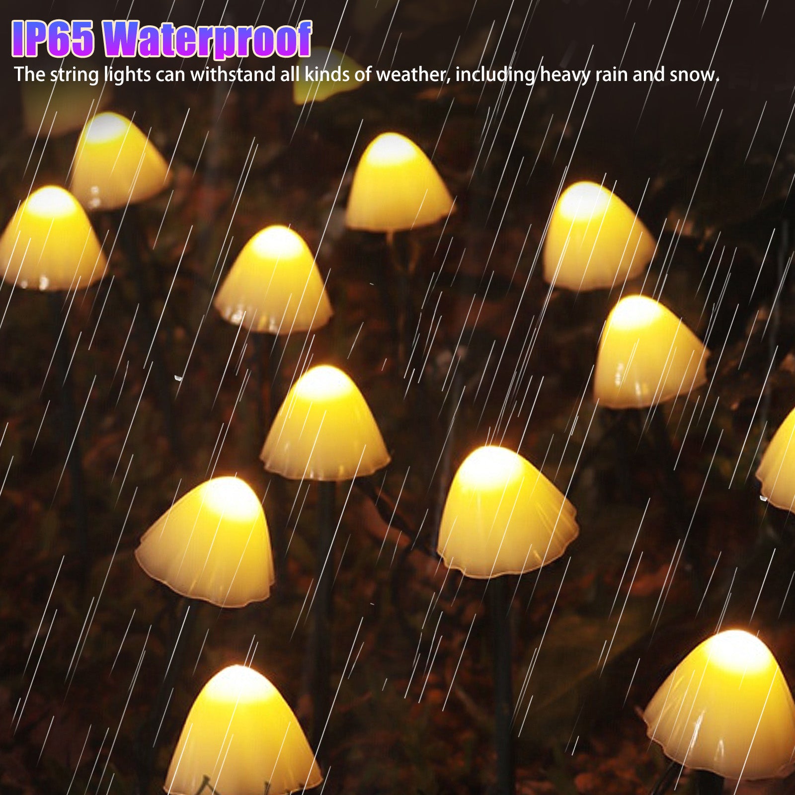 12.5ft Outdoor Solar Garden Lights， EEEkit 12 LED Mushroom Stake Lights with 8 Modes， Waterproof Mini Mushroom Fairy String Light for Pathway Yard Wedding Party Decor， Warm White