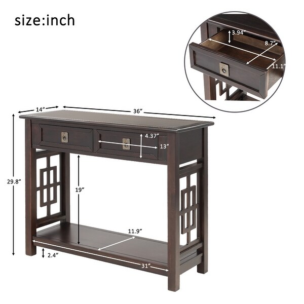 Espresso Console Table with 2 Drawers and Bottom Shelf