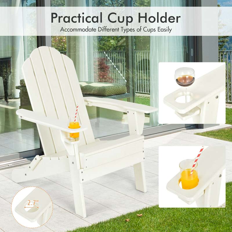 2-Pack Folding Adirondack Chairs with Built-in Cup Holder, PE Weather Resistant Outdoor Patio Folding Chairs