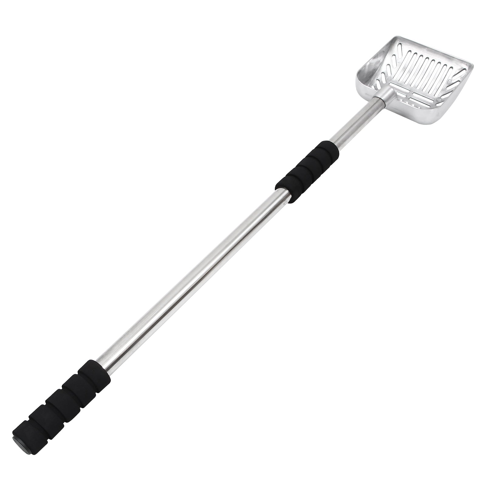 Etereauty Cat Litter Scoop Telescopic Long Handle Metal Cat Litter Scooper Pet Supplies (Black Handle)