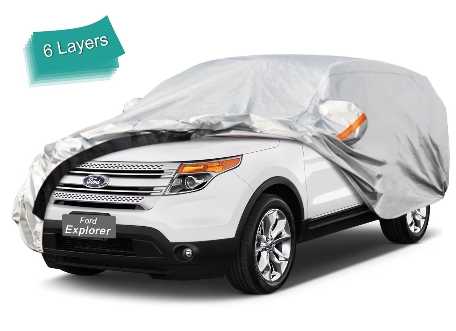 KouKou SUV Car Cover Custom Fit Ford Explorer from 1995 to 2022， 6 Layer Heavy Duty Full Exterior Cover Waterproof All Weather， Silver