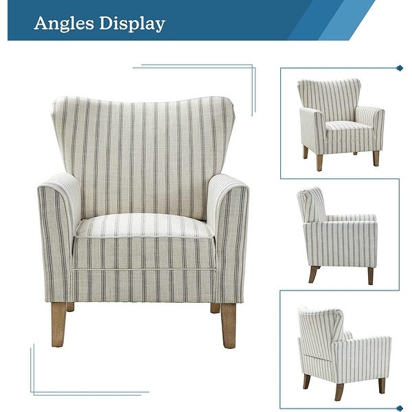 Warren Farmhouse Striped Wingback Chair with Solid Wood Legs Set of 2 by HULALA HOME