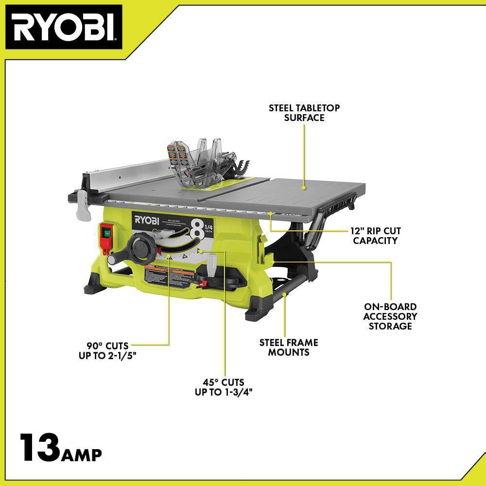 RYOBI 13 Amp 8-14 in. Compact Portable Corded Jobsite Table Saw (No Stand) RTS08