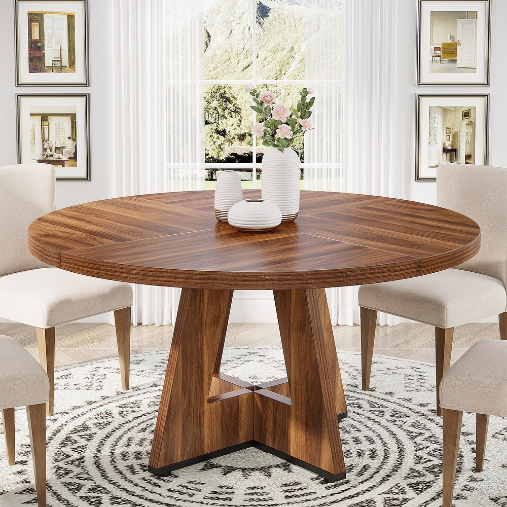 Round Dining Table for 4  47 Inch Farmhouse Kitchen Table