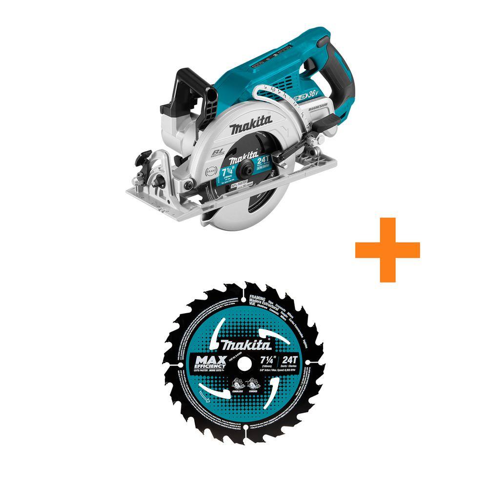 Makita 18V X2 LXT (36V) Brushless Cordless Rear Handle 7.25 in. Circular Saw (Tool-Only) with Bonus 7.25 in. Saw Blade XSR01Z-B61656