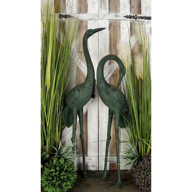 Set Of 2 Aluminum Coastal Cranes Garden Sculpture Green Olivia amp May