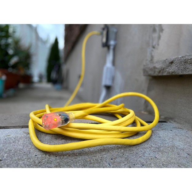 Usw 12 3 25ft Sjtw Yellow Heavy Duty Lighted Plug Extension Cord 2 pack