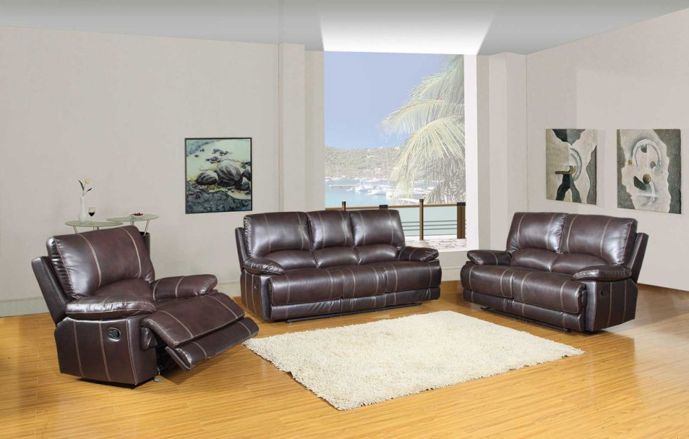 165 quotStylish Brown Leather Couch Set   Contemporary   Living Room Furniture Sets   by HomeRoots  Houzz