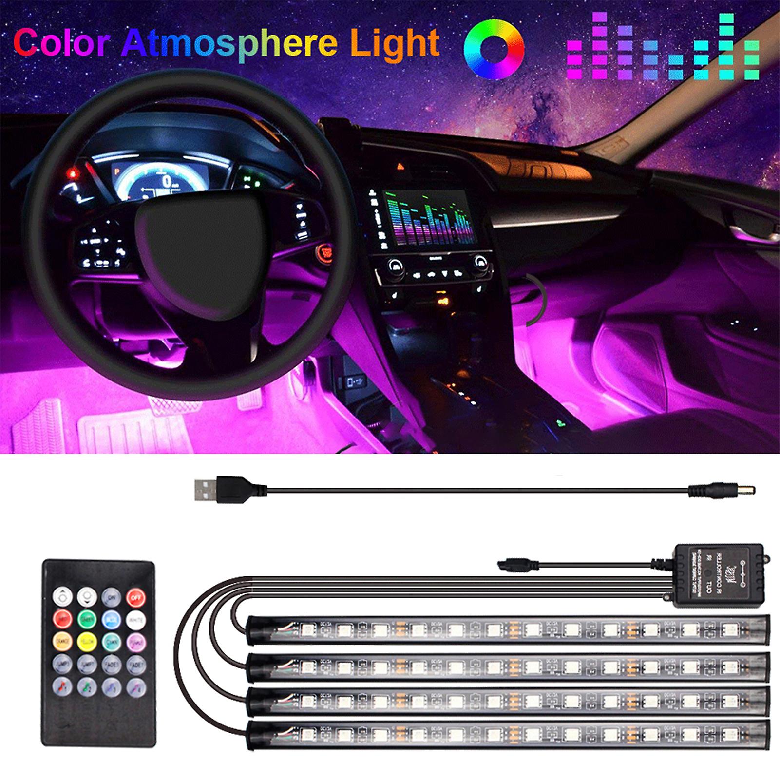 Car Led Strip Light， 4pcs 36 Led Dc 12v Multicolor Music Car Usb Interior Light Led Under Dash Lighting Kit With Sound Active Function and Wireless Remo