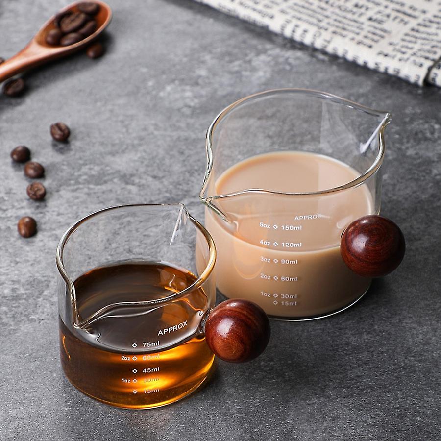 50/75/100/150ml Wood Handle Glass Espresso Measuring Cup Double/single Mouth Milk Jug Coffee Supplies Clear Kitchen Measure Mug