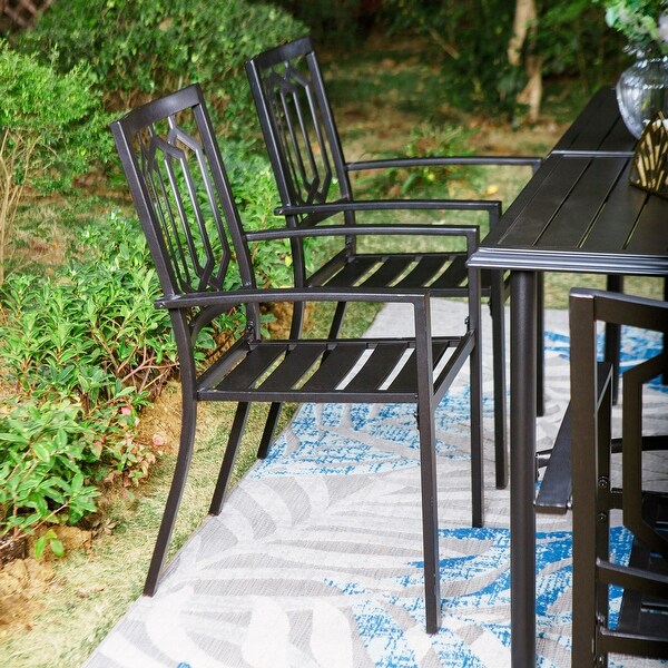 MAISON ARTS 7Piece Metal Patio Dining Set With 1 Rectangular Table and 6 Stackable Dining Chairs