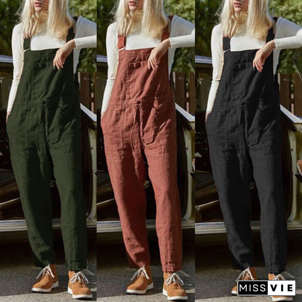 Women Casual Bib Pants Jumpsuit Playsuit Romper Dungarees Overalls