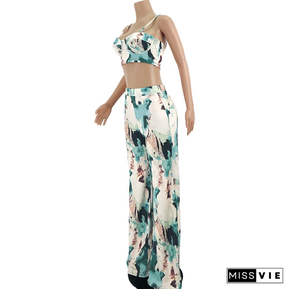 Tie Dye Printed Crop Top & Wide Leg Loose Pants Set