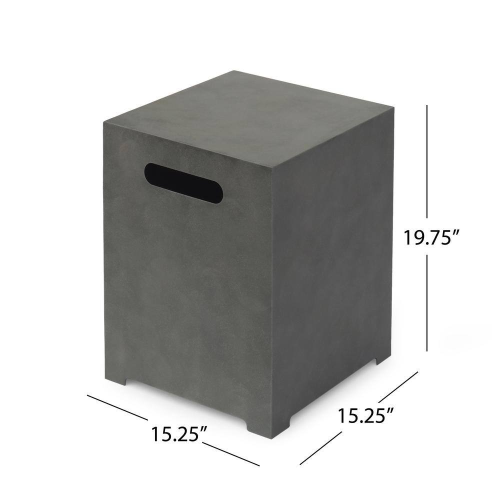 Noble House Wellington 15.25 in. x 19.75 in. Square Concrete Propane Fire Pit in Dark Grey with Tank Holder 70378