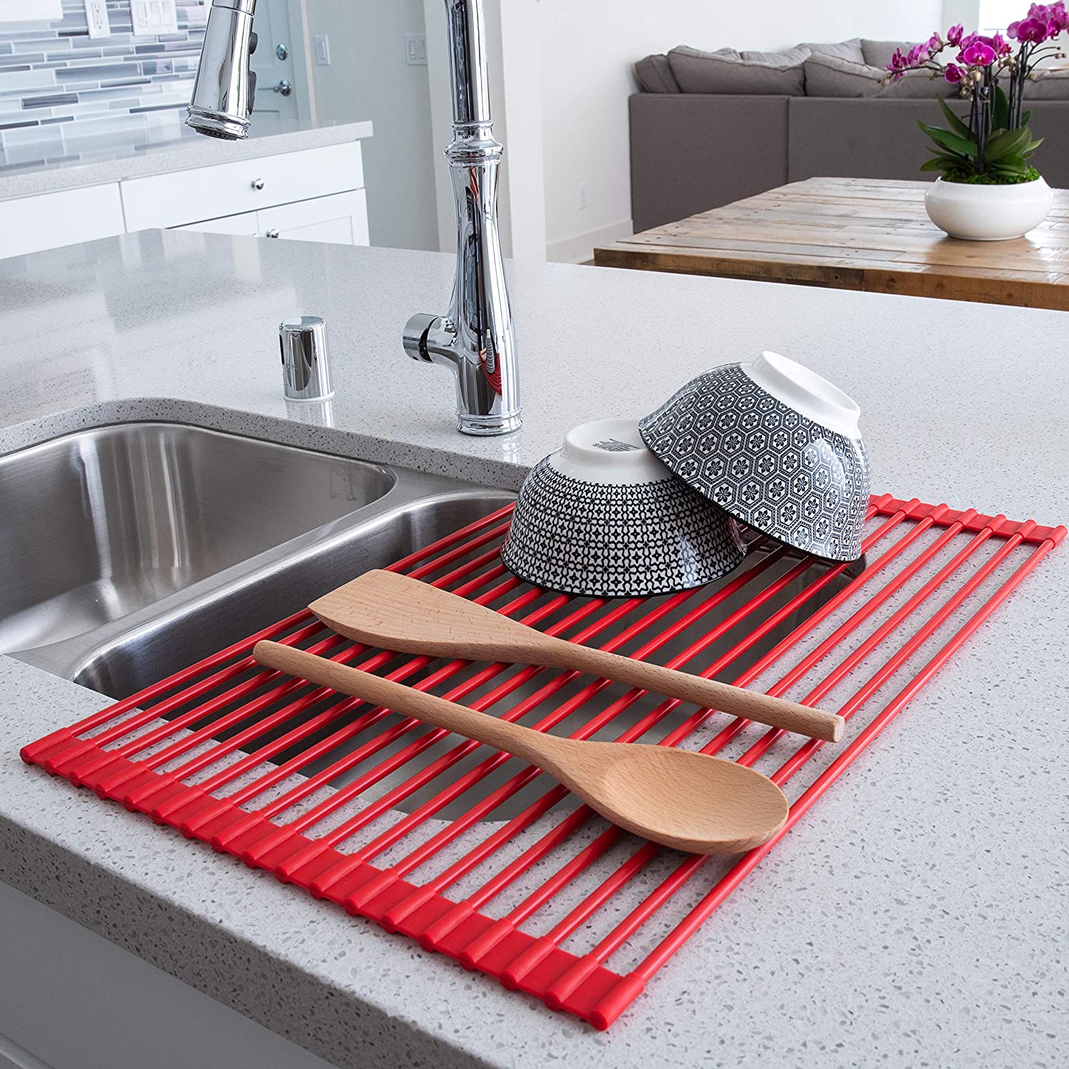 True and Tidy Over the Sink Roll-Up Drying Rack Limited Edition Red