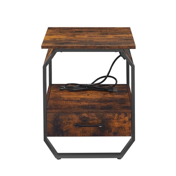 End Table/Side Table with Charging Station，Nightstand with 1 drawer