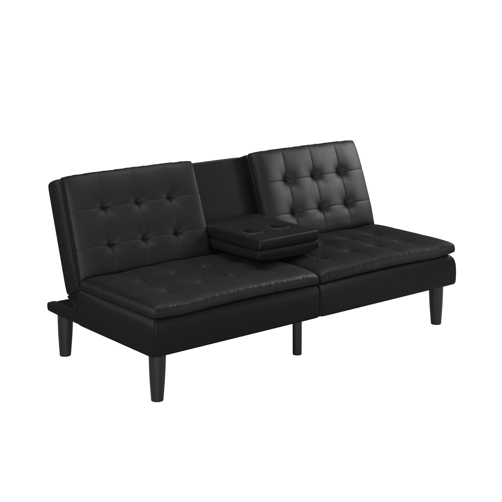 Mainstays Memory Foam PillowTop Futon with Cupholder, Black Faux Leather