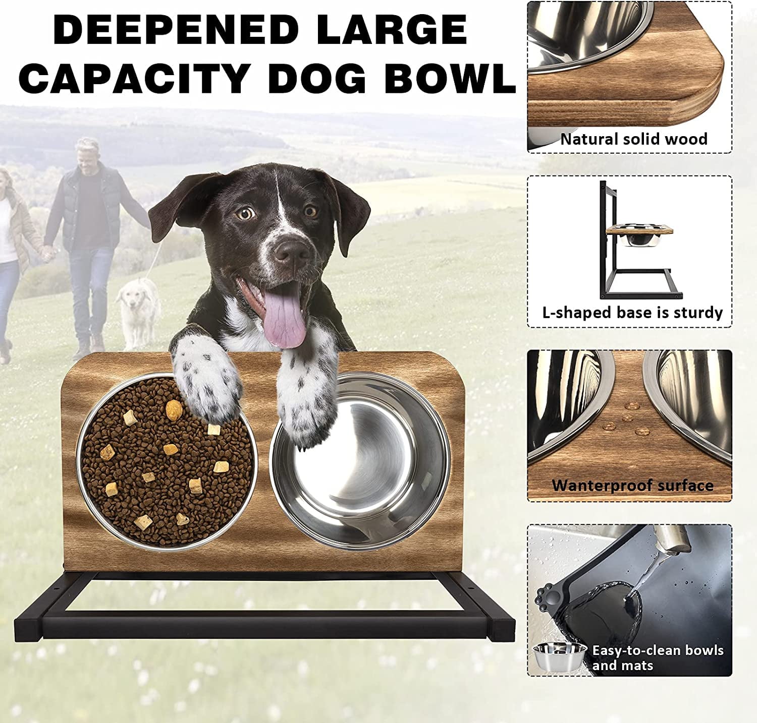 Emfogo Dog Bowls Elevated Dog Bowls Stand Adjustable Elevated 3 Heights with Spill Proof Mat Raised Dog Bowl for Large Dogs,16.5x16 inch