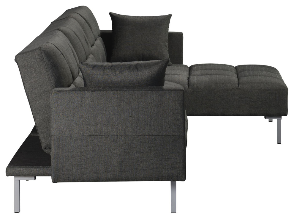 ACME Duzzy Reversible Sectional Sofa with 2 Pillows in Dark Gray Fabric   Contemporary   Sectional Sofas   by Acme Furniture  Houzz