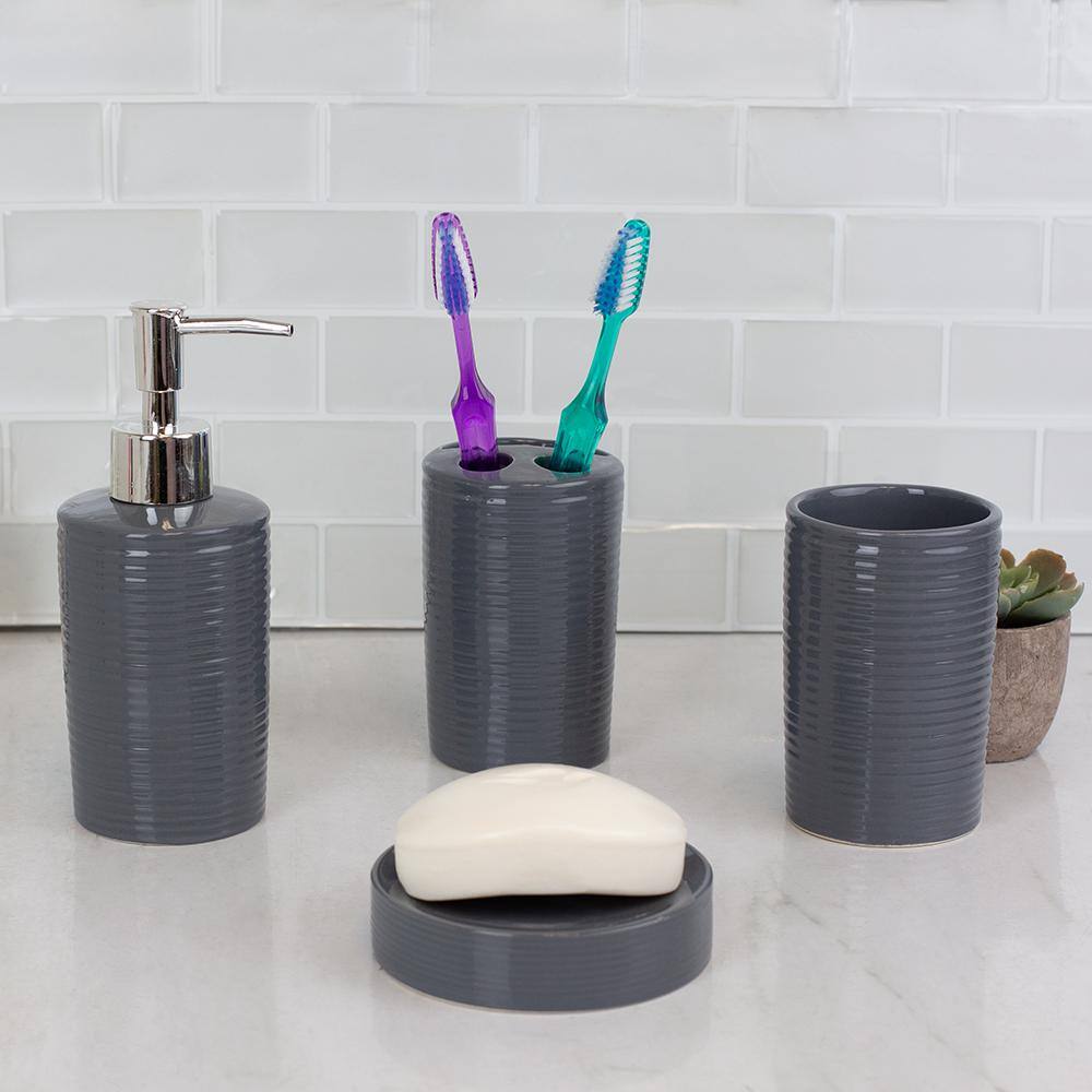 Home Basics Horizon 4-Piece Bath Accessory Set in Grey BA41925