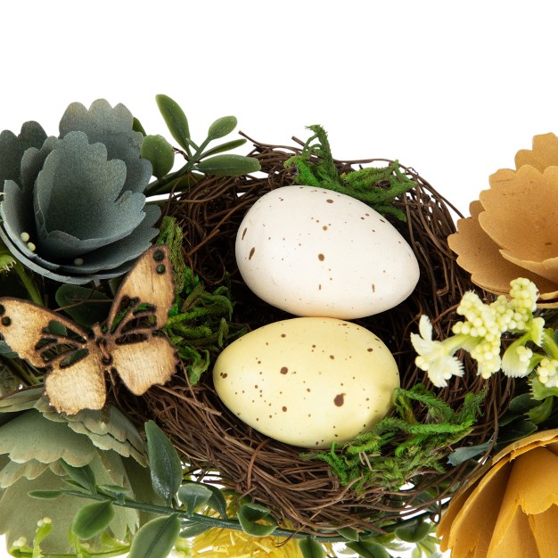 Easter Egg And Bird Nest Wreath With Wooden Flowers