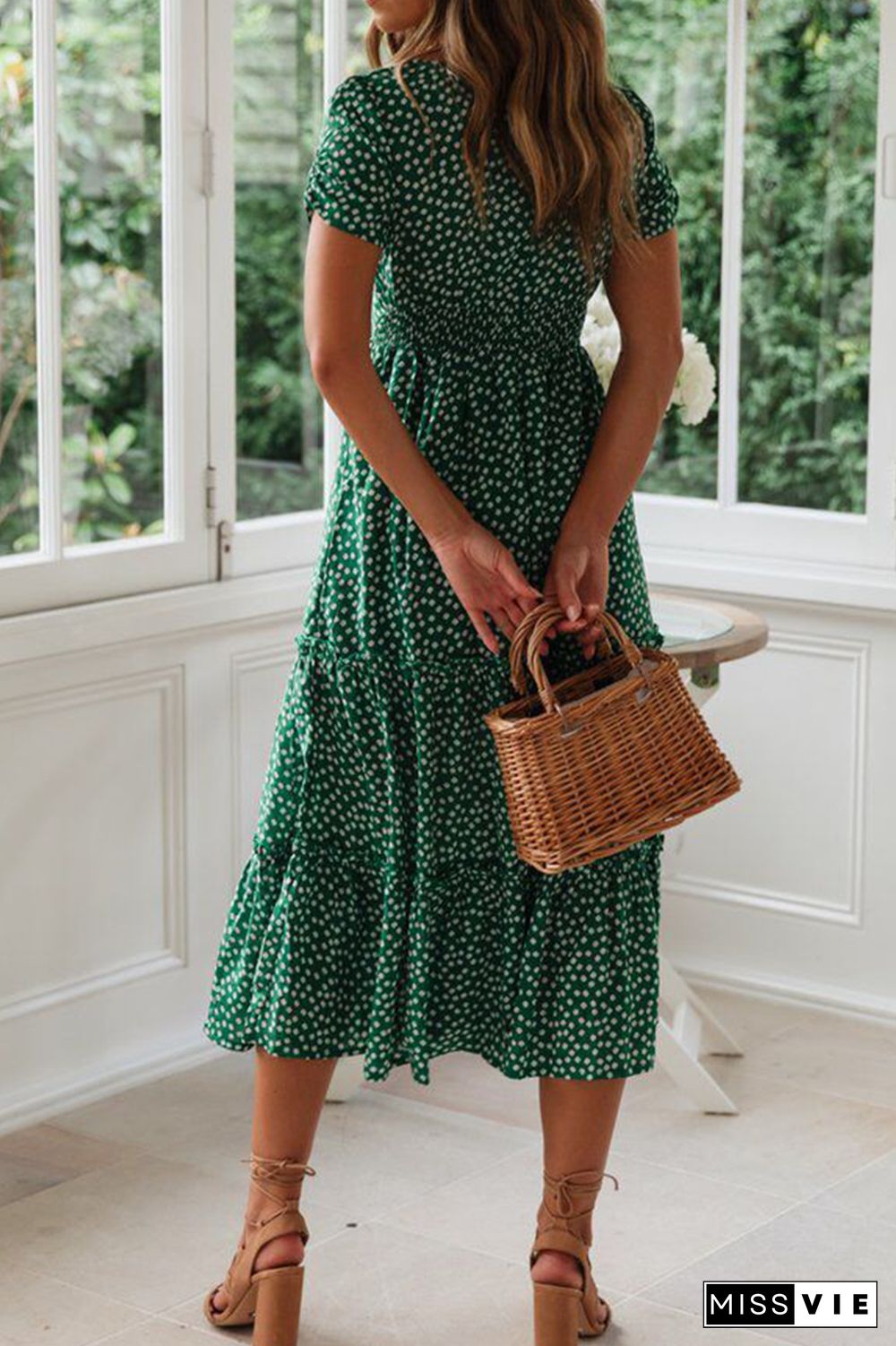 Casual Dot Square Collar Cake Skirt Dresses