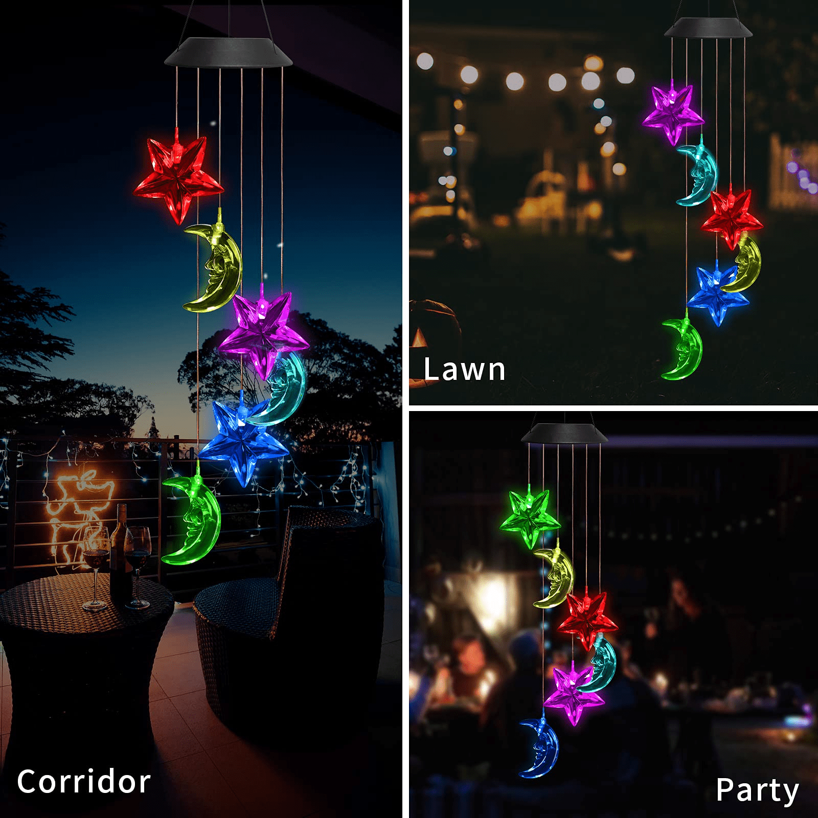 Powiller Solar Star and Moon Wind Chimes Outdoor Solar Wind Chimes， Color Changing LED Mobile Wind Chimes， Waterproof Wind Bell Lights Gifts for Mom， for Home， Party， Yard， Garden Decoration