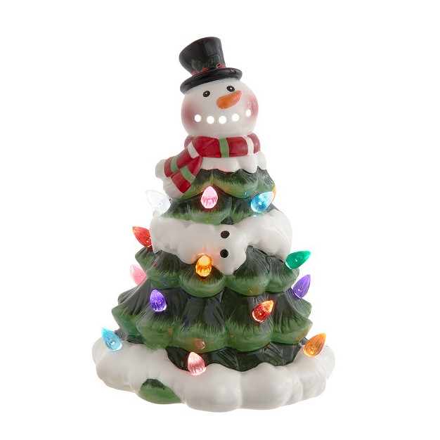 Kurt Adler 9 inch Battery Operated Ceramic Light up Snowman Tree