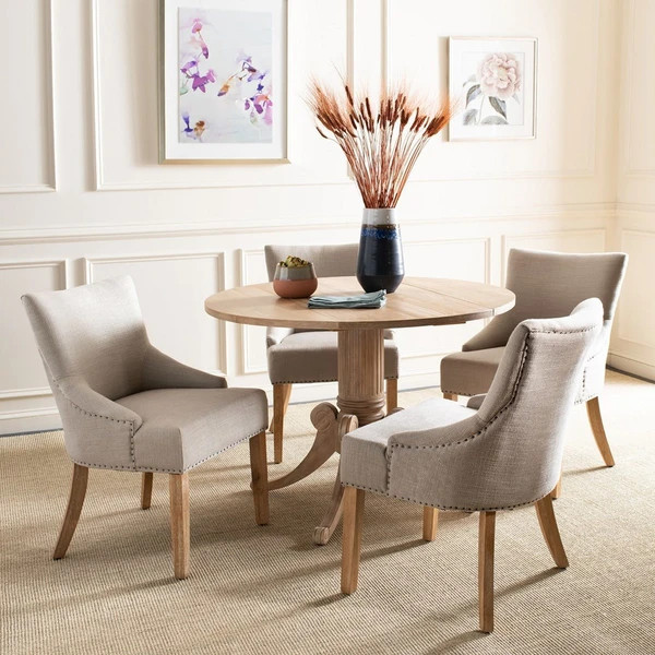 Miles 19 quotH Side Chair Set of 2 Flat Black Nail Heads Biscuit Beige   Transitional   Dining Chairs   by Virgil Stanis Design  Houzz