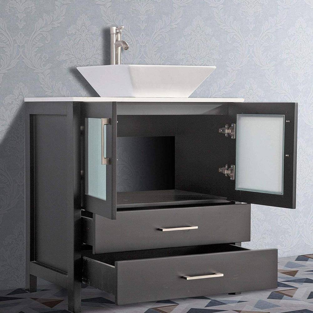 Vanity Art Ravenna 72 in. W Bathroom Vanity in Espresso with Double Basin in White Engineered Marble Top and Mirrors VA3130-72E