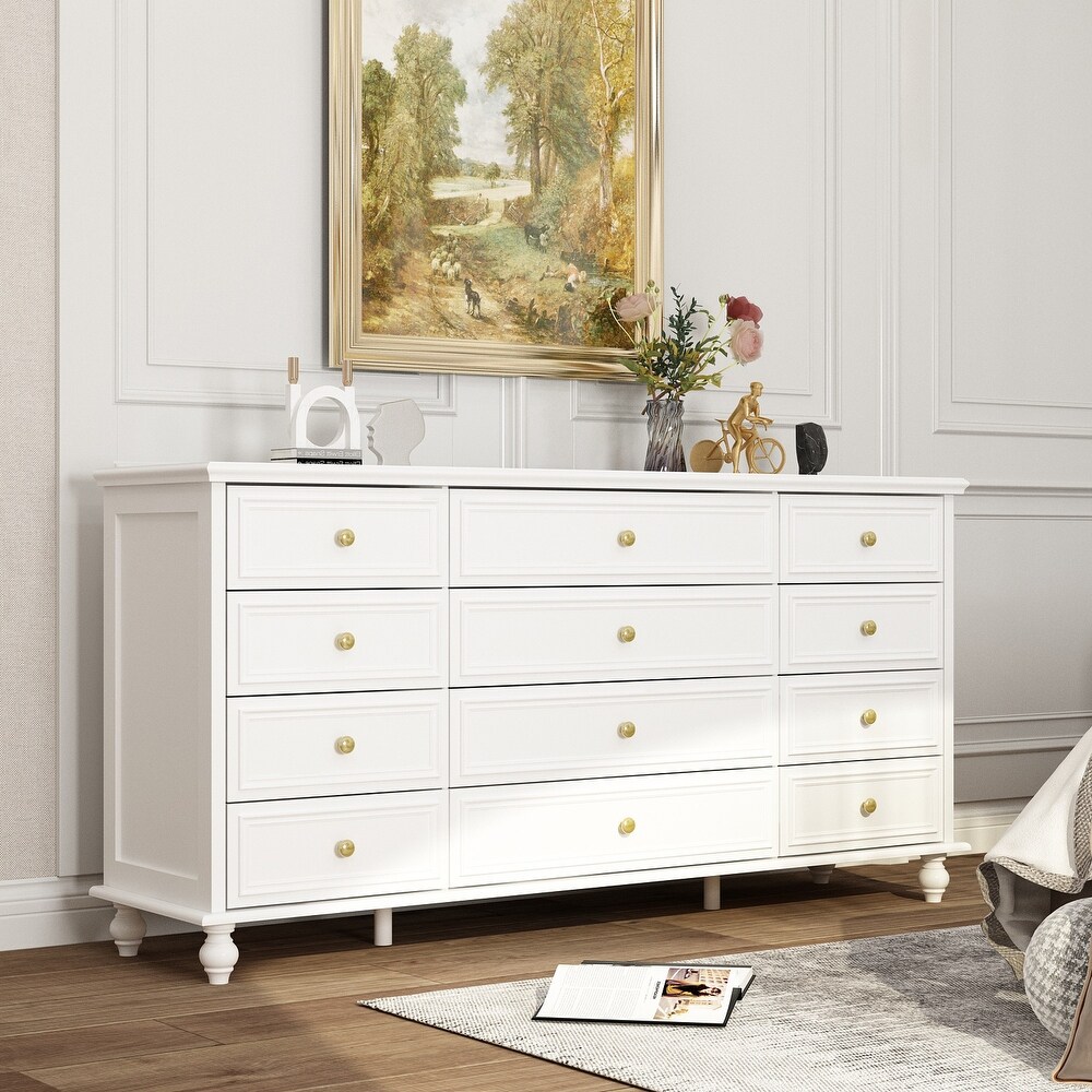 Timechee 63'' W Dresser White Chest Srorage Cabinet Lacquer Drawers