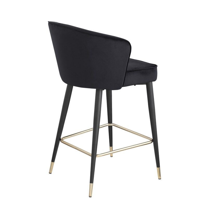 Contemporary Velvet Upholstered Counter Height Stool with Metal Legs