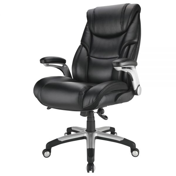 Torval Big and Tall Bonded Leather High-Back Computer Chair， Black/Silver， BIFMA Certified