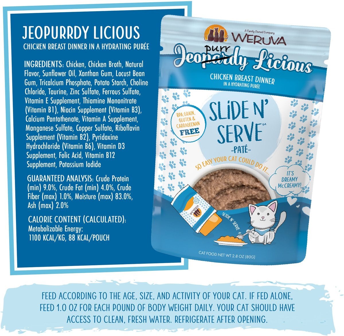 Weruva Slide N' Serve Jeopurrdy Licious Chicken Dinner Pate Grain-Free Cat Food Pouches