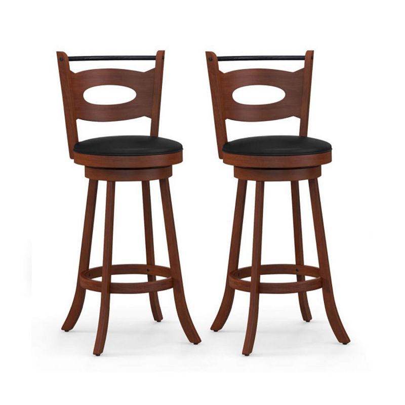 Hivago  2 Pieces 24/29 inch Swivel Bar Stools with Curved Backrest and Seat Cushions