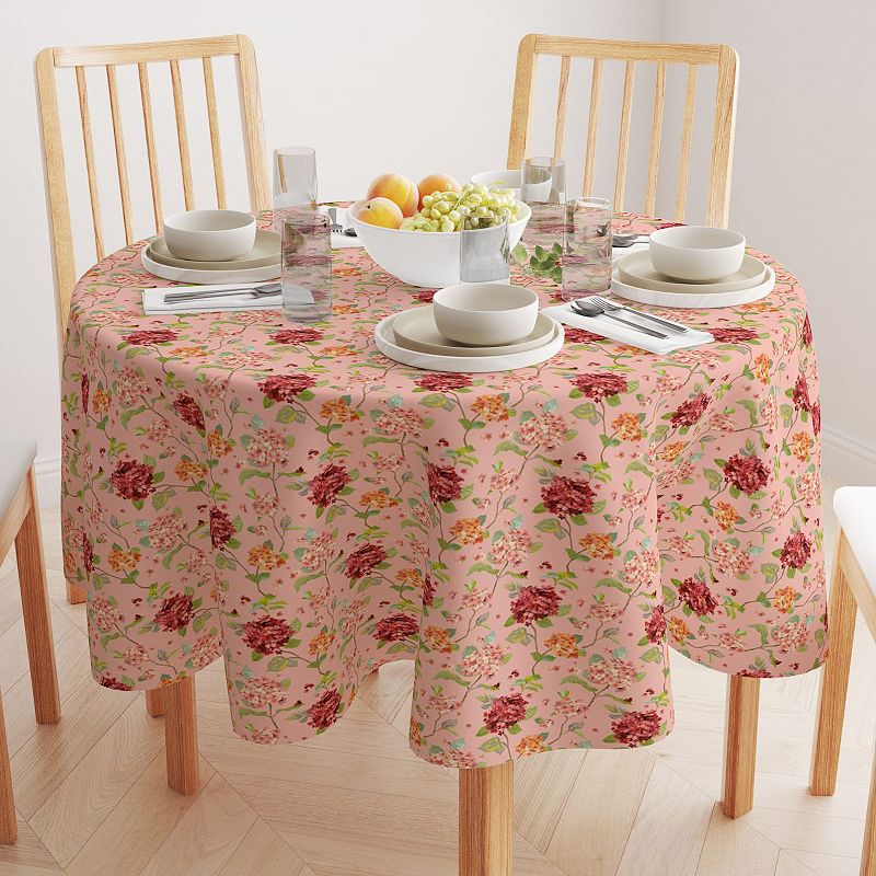 Round Tablecloth， 100% Polyester， 60 Round， Hydrangea Blossom