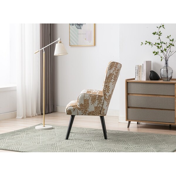 Accent Chair for Living Room， Stylish Linen Tufted Button Wingback Vanity Chair Arm Side Chair with Solid Wood Legs