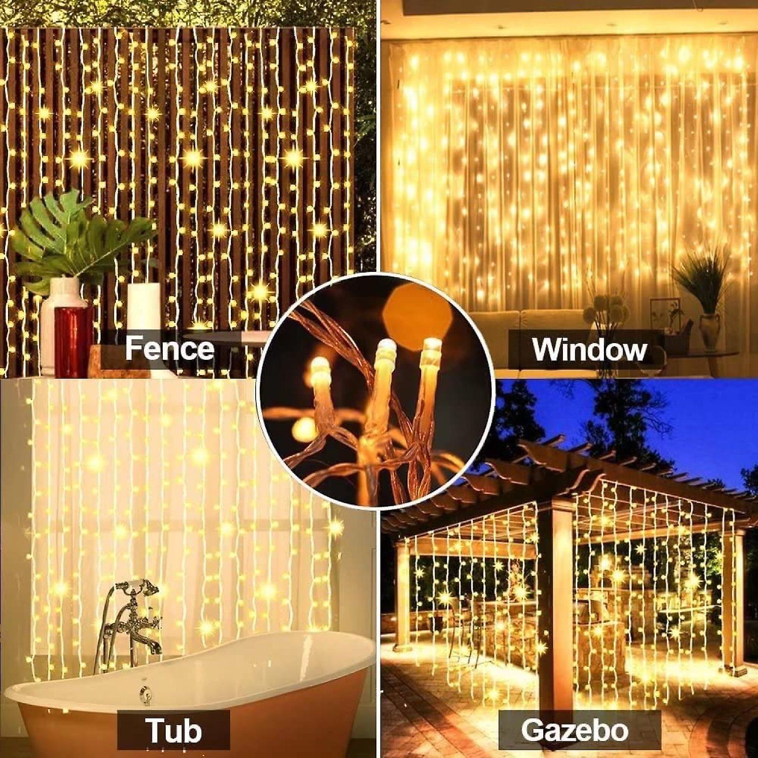 Upgraded Solar Curtain Lights Remote Control， Outdoor Garden Lights 300 Led 8 Modes Remote Control Waterproof Solar Waterfall Fairy String Lights Deco