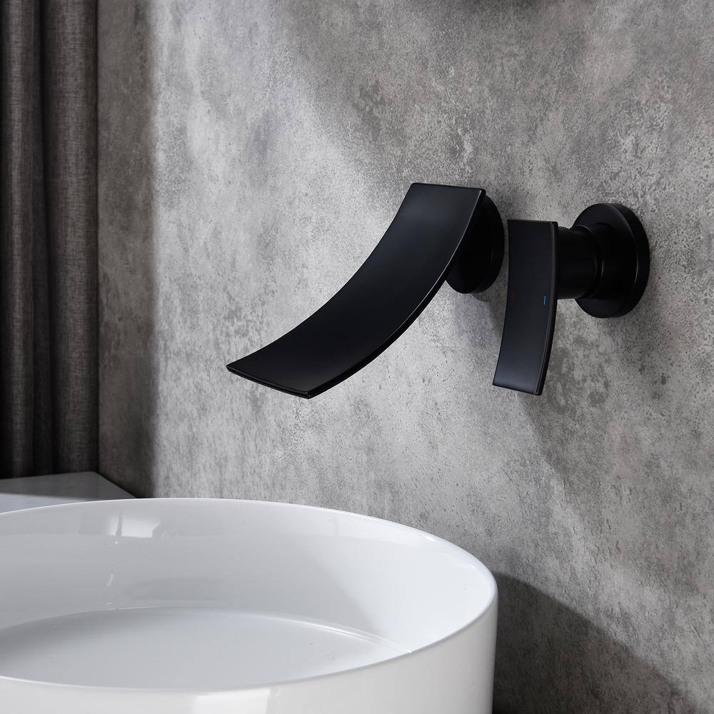 YASINU Waterfall Single Handle Wall Mounted Bathroom Faucet in Matte Black YNEB908MB