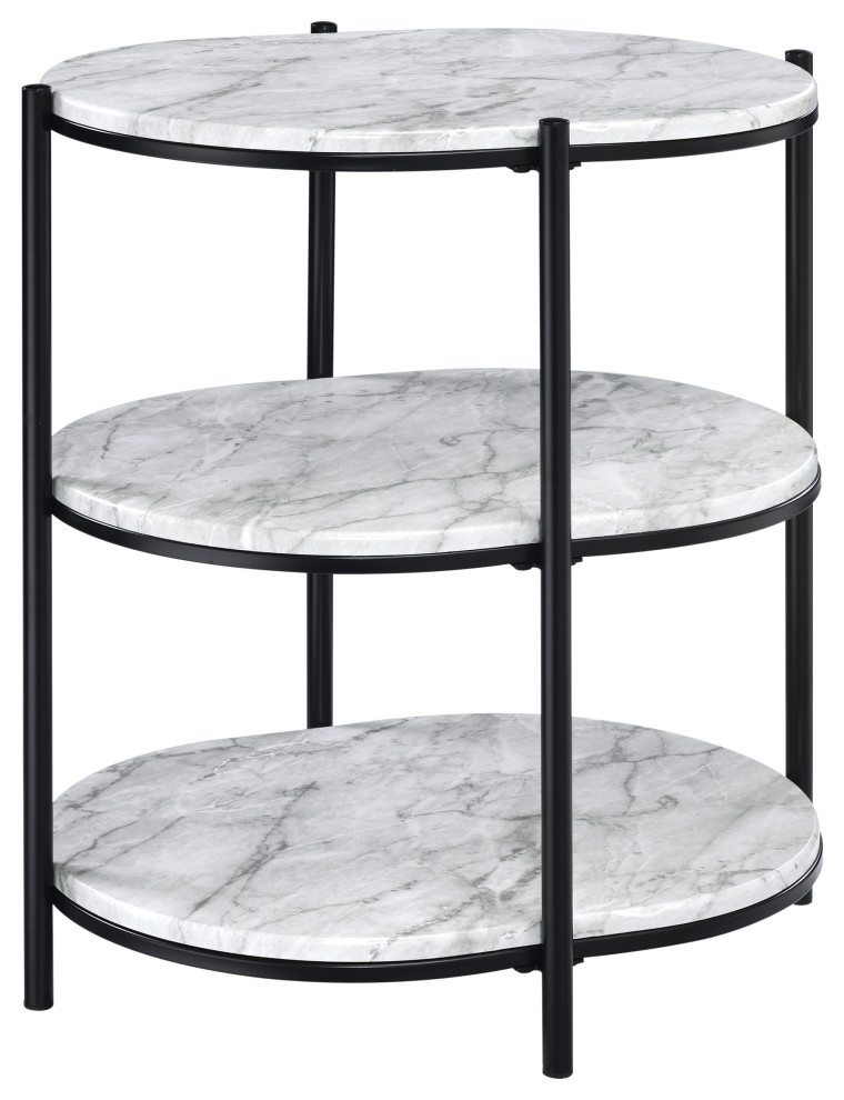 Renton 3 Tier Oval Table With Black Marble Shelves and Black Frame   Transitional   Side Tables And End Tables   by Office Star Products  Houzz