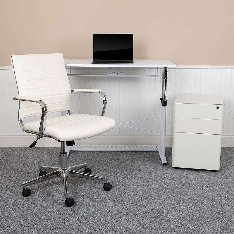 Emma and Oliver Work From Home Kit-Adjustable Desk， LeatherSoft Office Chair， Filing Cabinet