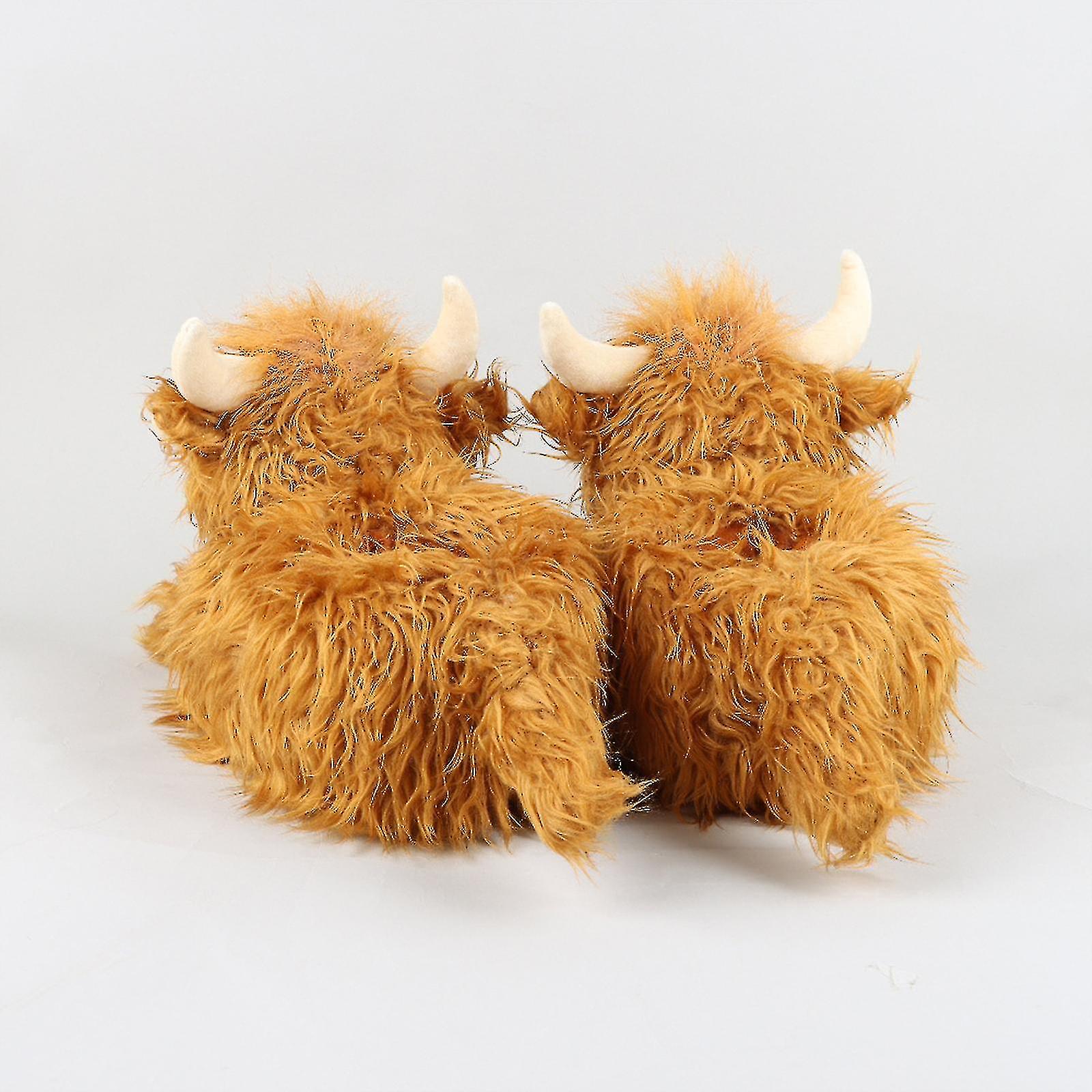 Highland Cow Ippers， Plush Scottish Cow Ippers， Soft Warm Animal Ippers Home Indoor Ippers