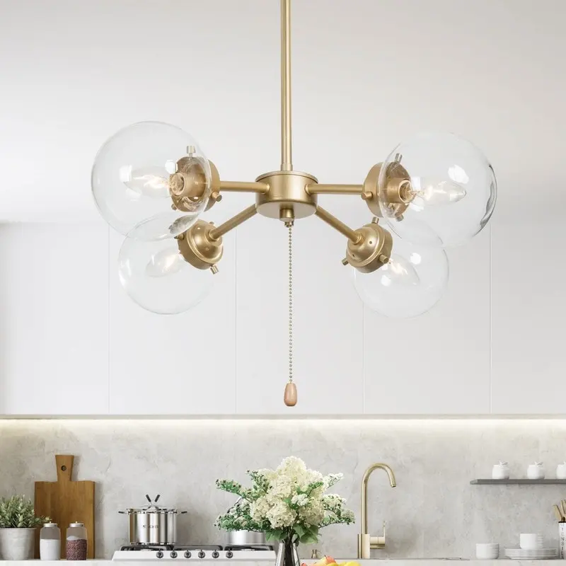 Velus Modern Gold 4-light Orb Glass Chandelier Ceiling Pendant for Dining Room - D19.7
