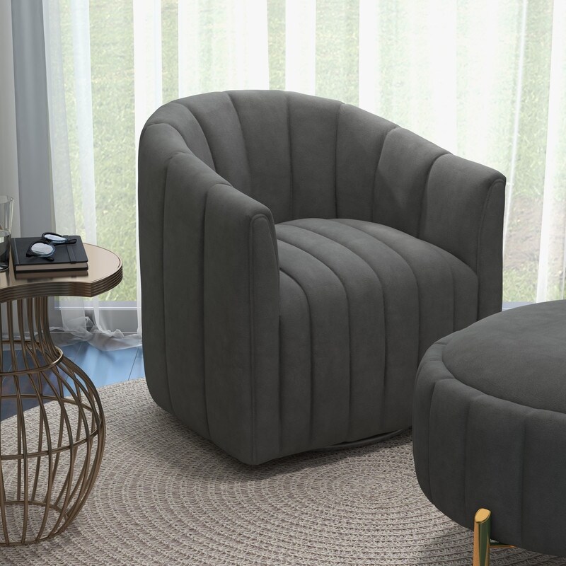 SEYNAR Contemporary Tufted Velvet Swivel Club Chair with Ottoman Set