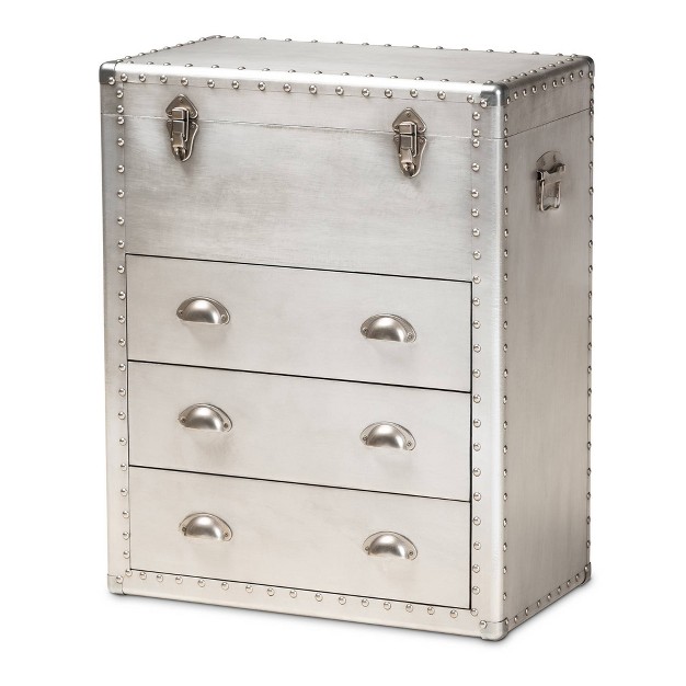 Serge Metal 3 Drawer Accent Storage Chest Silver Baxton Studio